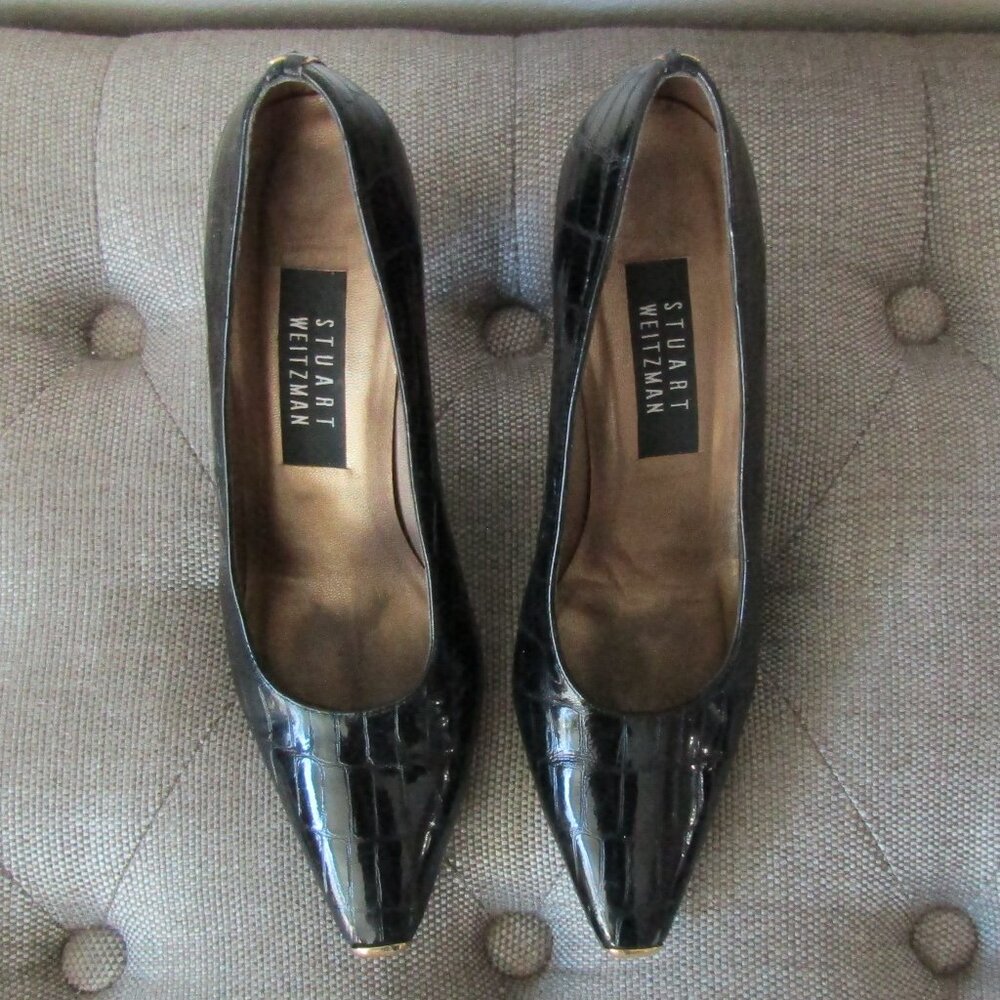 Stuart Weitzman  Gold-Tone Metal Detail Pumps